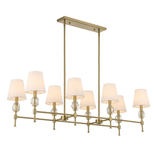 Uttermost Arques 8-light linear chandelier with white and gold finish, featuring sleek modern design and elegant light fixtures.
