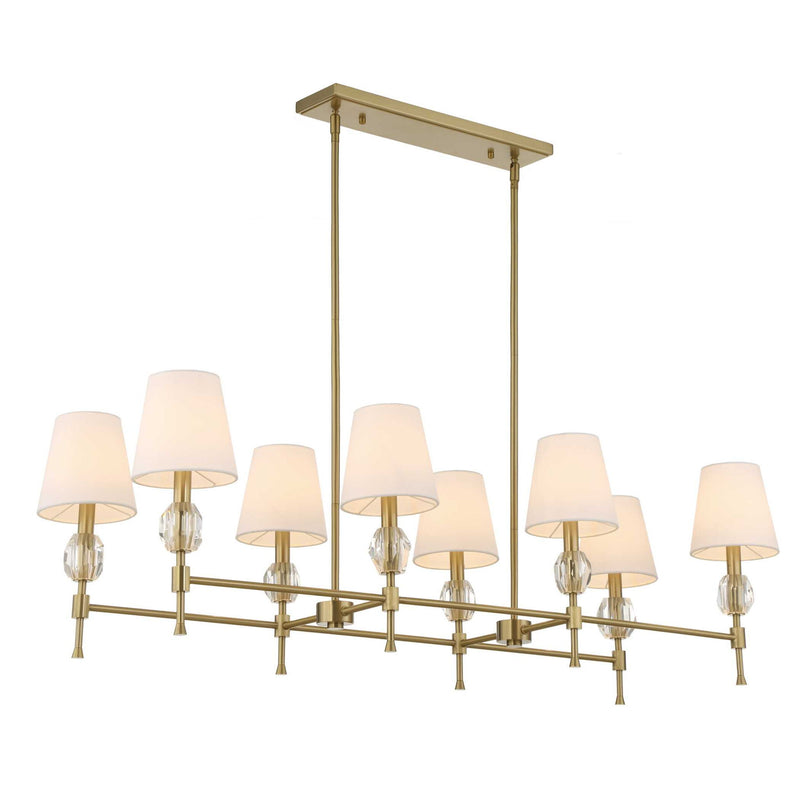 Uttermost Arques 8-light linear chandelier with white and gold finish, featuring sleek modern design and elegant light fixtures.