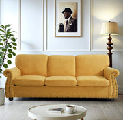 Soft Sofa, Upholstered 3 Seater Couch With High Density Foam, Loose Back Cushions And Turned Legs - R&R Furniture Gallery (Fountain Valley, CA)