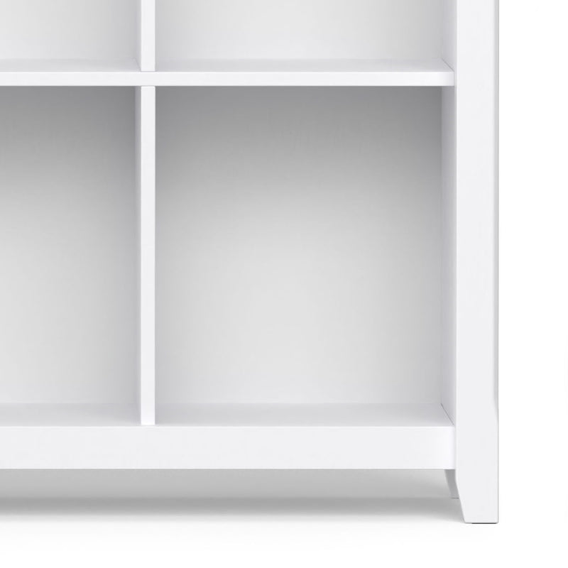 Handcrafted Acadian cube storage organizer by Simpli-Home with six cubby compartments in natural wood finish.