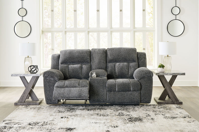 Frohn - Dbl Reclining Loveseat With Console - R&R Furniture Gallery (Fountain Valley, CA)