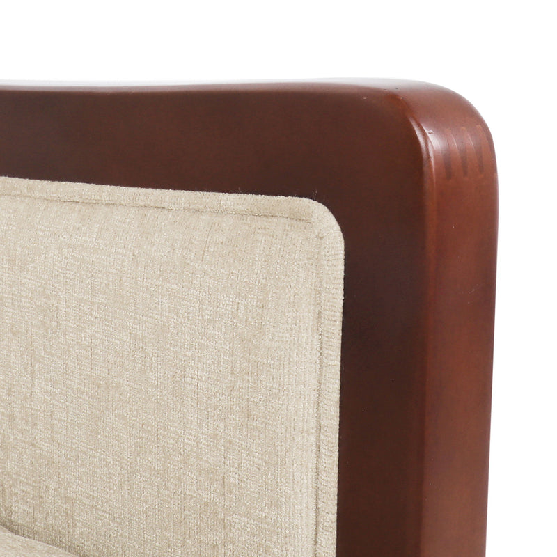 Noble House mid-century modern fabric channel stitch wood pushback recliner with plush cushioning and sleek design.
