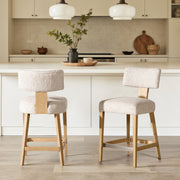 Penny - Round Arched Upholstered Counter Stool (Set of 2) - Travertine Beige - R&R Furniture Gallery (Fountain Valley, CA)