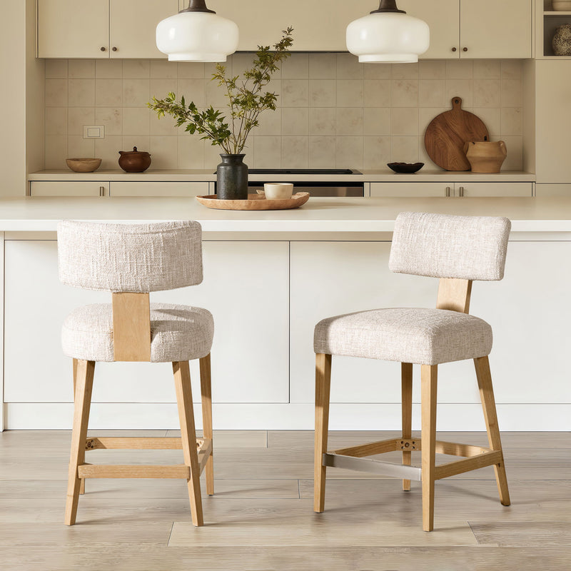 Penny - Round Arched Upholstered Counter Stool (Set of 2) - Travertine Beige - R&R Furniture Gallery (Fountain Valley, CA)