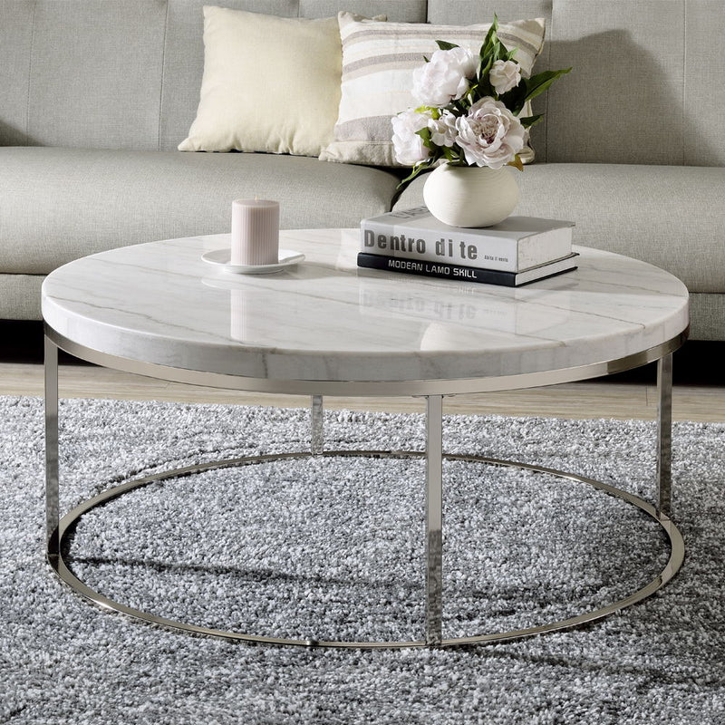 Zaidee - Coffee Table With Marble - Marble Top & Nickel - R&R Furniture Gallery (Fountain Valley, CA)