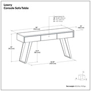 Simpli-Home Lowry Oak Console Sofa Table with sleek design and sturdy wooden construction, ideal for living room or entryway.