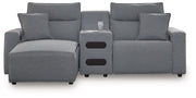 Salt and pepper reclining sectional sofa from Signature Design by Ashley, featuring plush cushions and modern design.