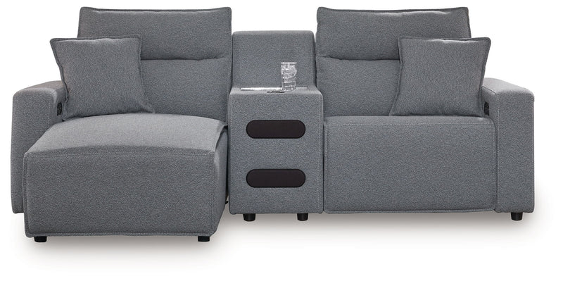 Salt and pepper reclining sectional sofa from Signature Design by Ashley, featuring plush cushions and modern design.