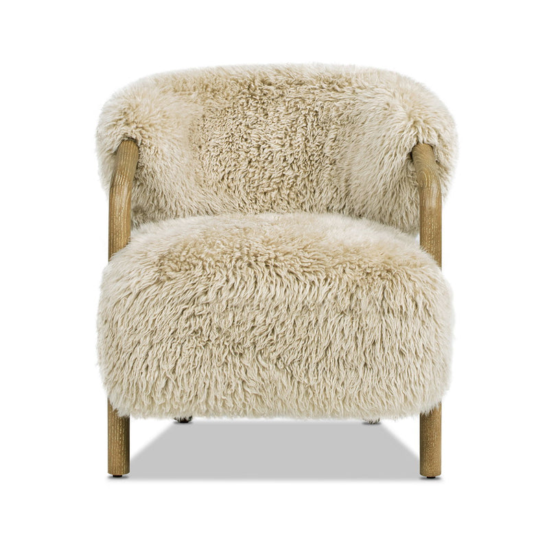 Becker - Rustic Oak Sheepskin Upholstered Accent Arm Chair - Taupe Beige - R&R Furniture Gallery (Fountain Valley, CA)