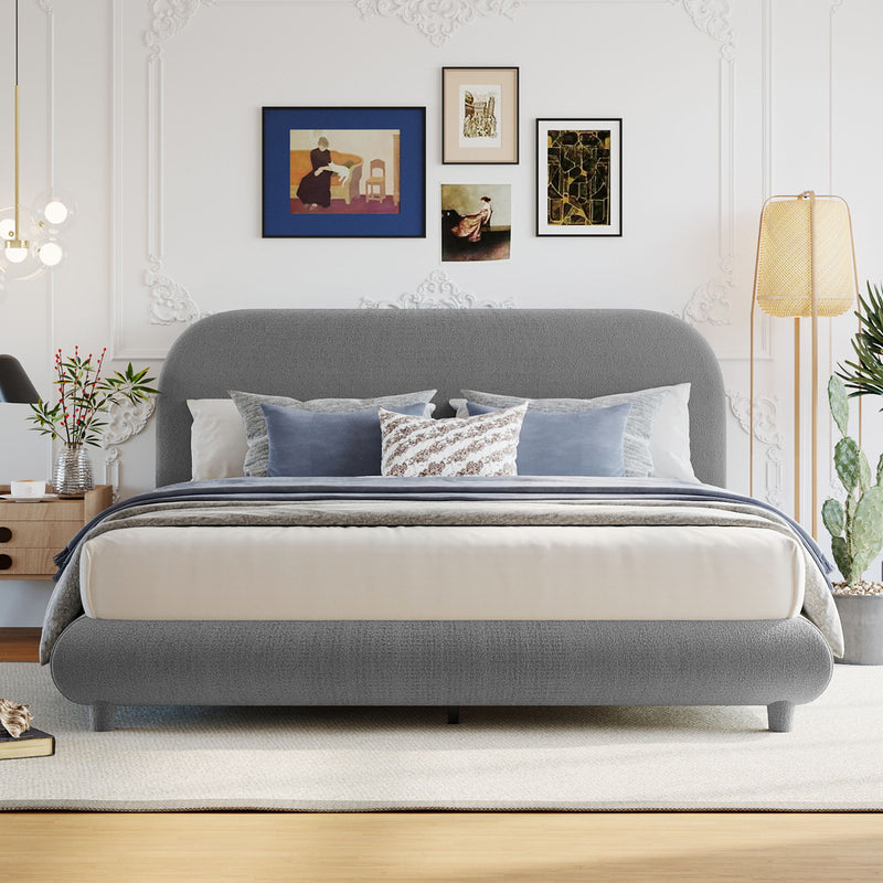 Upholstered Platform Bed With Thick Solid Frame And Stylish Curve-Shaped Design - R&R Furniture Gallery (Fountain Valley, CA)