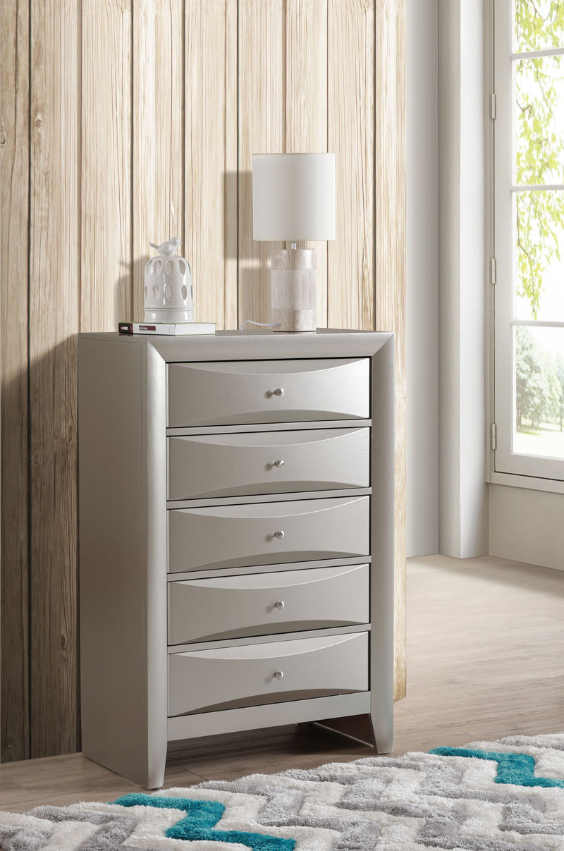 Marilla accent chest by Glory Furniture featuring a stylish wooden design with multiple drawers and decorative hardware.