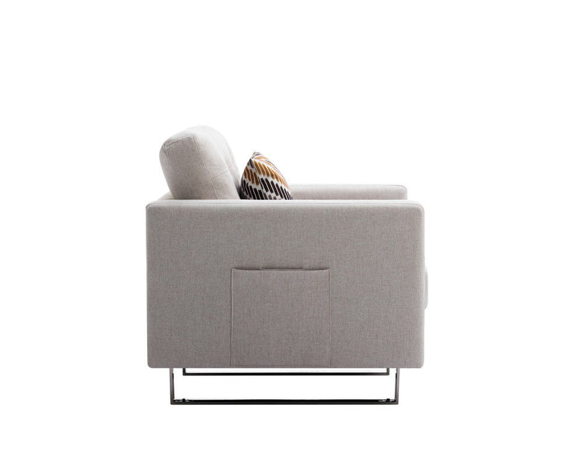 Victoria - Fabric Armchair With Metal Legs, Side Pockets, And Pillow - R&R Furniture Gallery (Fountain Valley, CA)