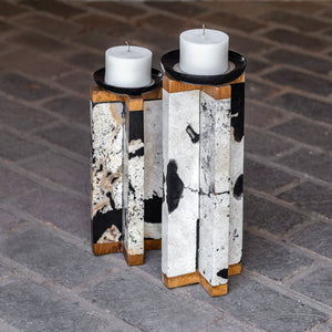 Set of two black and white stone candleholders from Uttermost Illini collection, decorative candles and holders for home decor