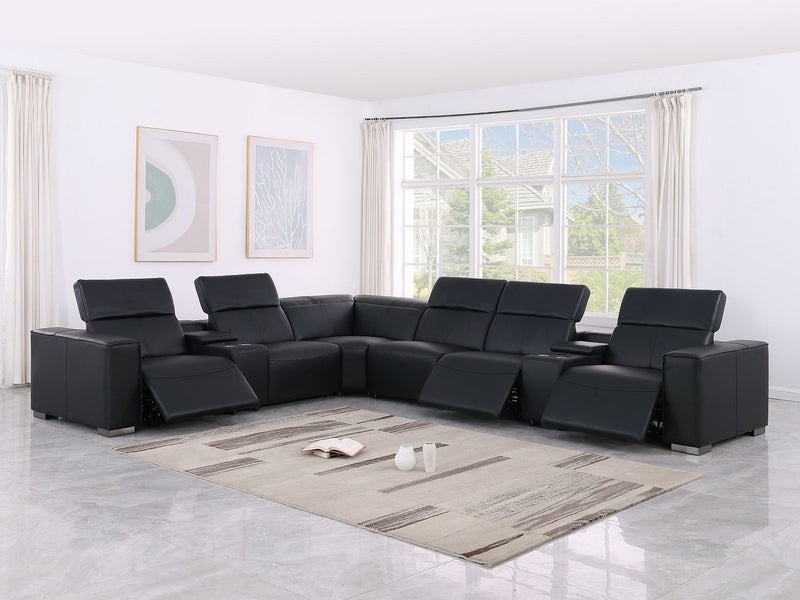 1208 - 8 Piece L Shaped Leather Sectional With 3 Power Recliners & Power Headrests