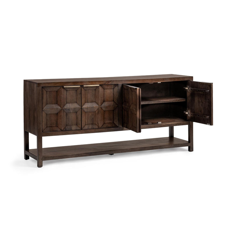 Classic Home Costa 4-door buffet cabinet with wood finish and sleek design, featuring four spacious doors for storage.