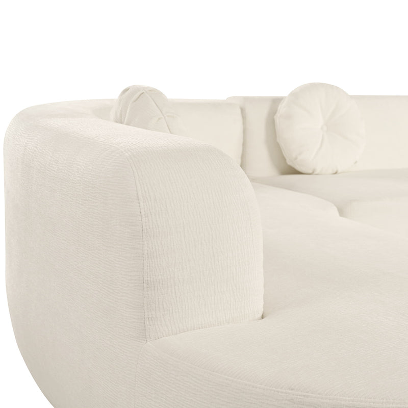 Extra Large Sectional Sofa Soft Fabric Upholstery, Elegant Curved Design With 3 Round Cushions, High - Resilience Foam For Ultimate Comfort - Beige - R&R Furniture Gallery (Fountain Valley, CA)