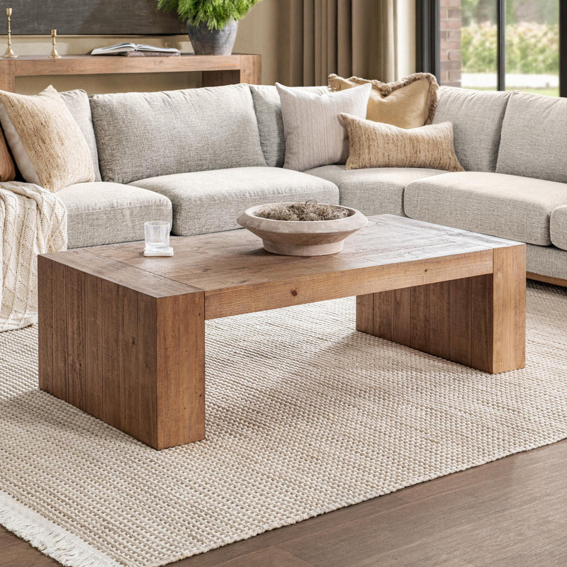 Classic Home Clayton coffee table for living room, featuring a sleek wooden design and modern style in a cozy interior setting.