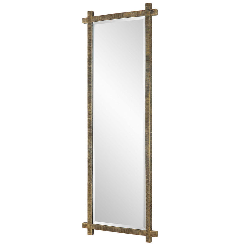 Uttermost Abanu ribbed dressing mirror vanity mirror with a sleek, modern design and ribbed frame, suitable for bedroom or dressing area.