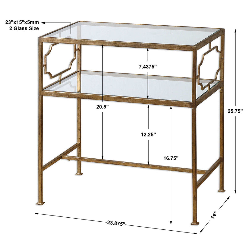 Uttermost Genell side table with a sleek, modern design featuring a glass top and metal frame.