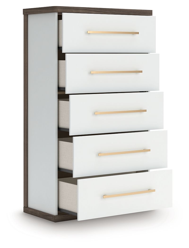 Kendanport - Five Drawer Chest - Brown / White - R&R Furniture Gallery (Fountain Valley, CA)