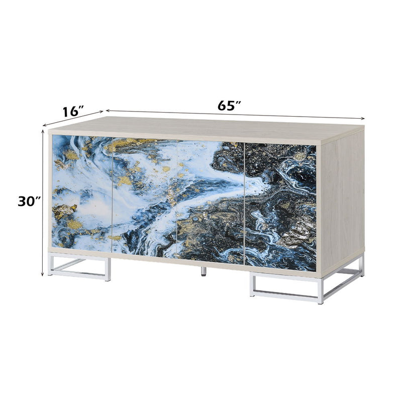 Liam - Console Cabinet - Blue Marble Print & Chrome - R&R Furniture Gallery (Fountain Valley, CA)