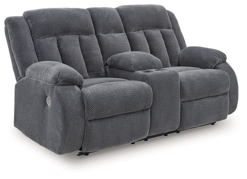 Observation - Double Reclining Power Loveseat With Console - Steel - R&R Furniture Gallery (Fountain Valley, CA)