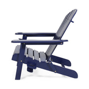Noble House Zenithia outdoor foldable Adirondack arm chair with two cup holders, weather-resistant design for patio relaxation.