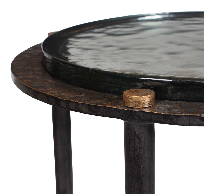 Kennington - Round Glass Accent Table - Black / Brass / Bronze