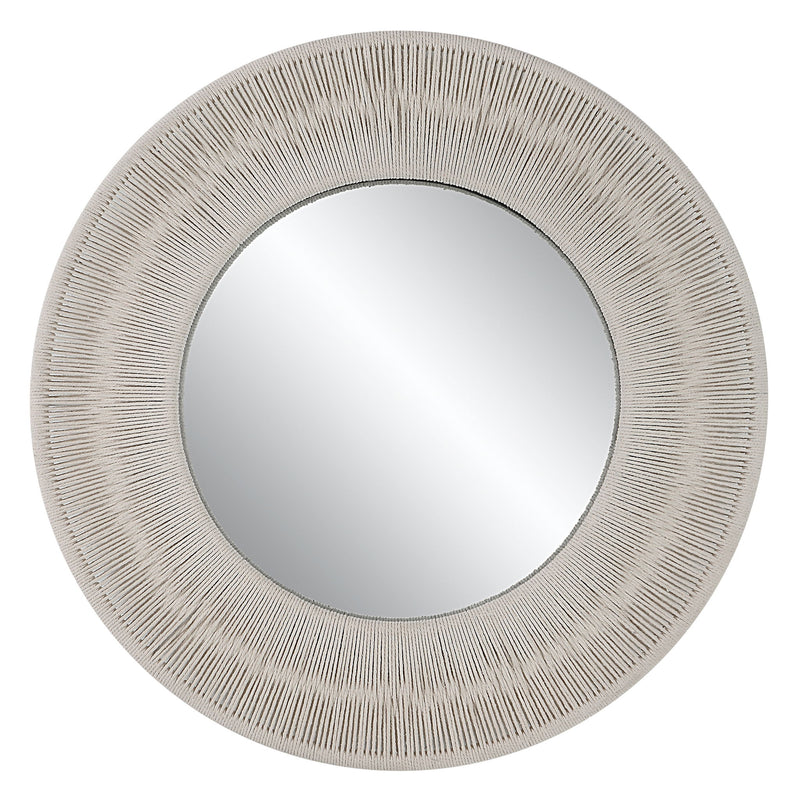 Round wall mirror with sailor's knot design by Uttermost, featuring a nautical-inspired frame for coastal decor.