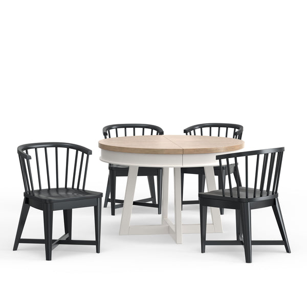 Americana Modern Dining - Round Dining Table And 4 Black Barrel Chairs - Cotton