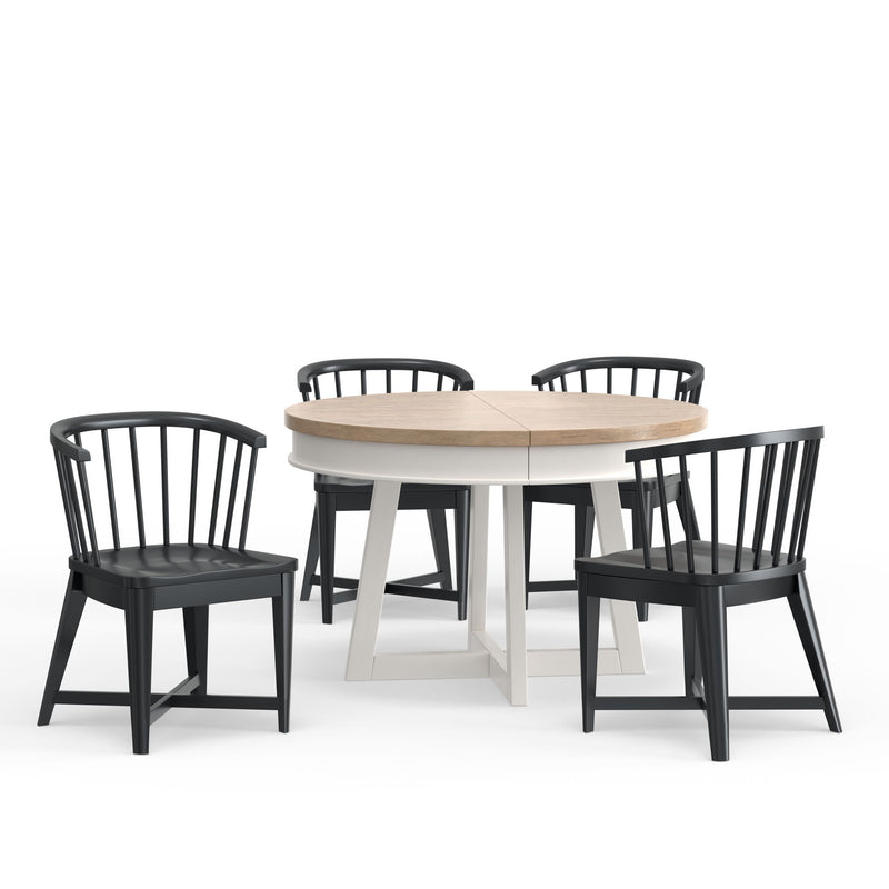Americana Modern Dining - Round Dining Table And 4 Black Barrel Chairs - Cotton - R&R Furniture Gallery (Fountain Valley, CA)