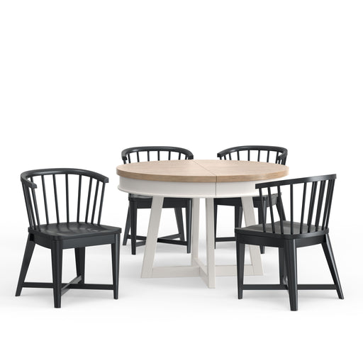 Americana Modern Dining - Round Dining Table And 4 Black Barrel Chairs - Cotton - R&R Furniture Gallery (Fountain Valley, CA)
