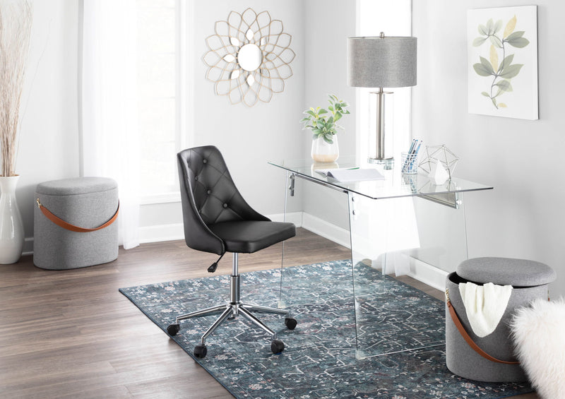 Lumi Source Glacier contemporary writing desk with clear glass top and chrome metal legs, modern office workspace furniture