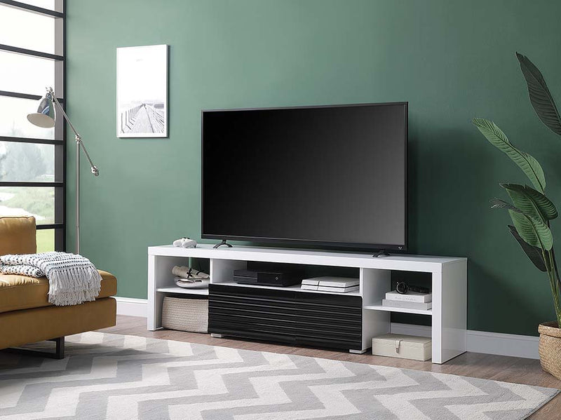 Buck II - TV Stand - White & Black High Gloss - R&R Furniture Gallery (Fountain Valley, CA)