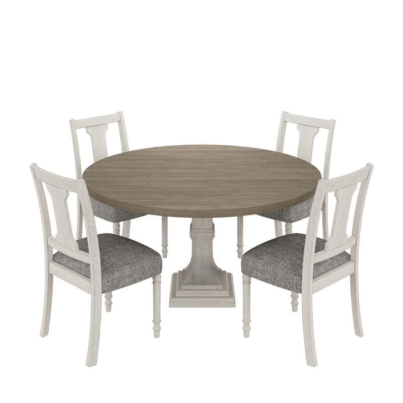 Tannen - Round 5 Piece Dining Table (Set of 5) - White And Gray - R&R Furniture Gallery (Fountain Valley, CA)