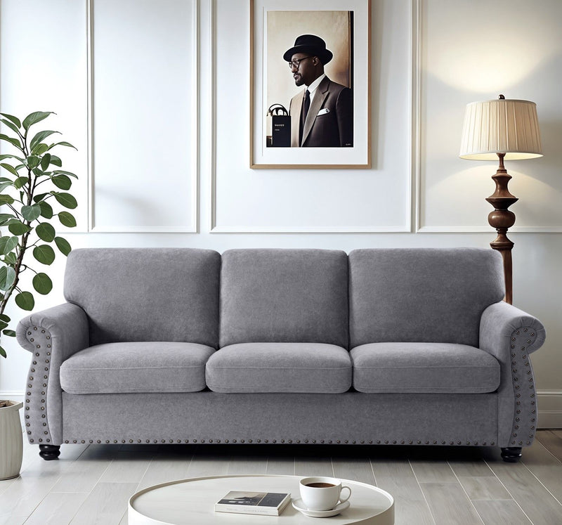 Soft Sofa, Upholstered 3 Seater Couch With High Density Foam, Loose Back Cushions And Turned Legs - R&R Furniture Gallery (Fountain Valley, CA)