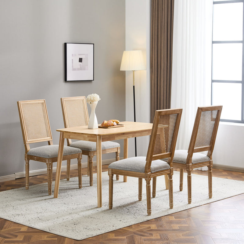 French Country Dining Chair With Rectangular Cane Backrest And Smooth Upholstered Seating - R&R Furniture Gallery (Fountain Valley, CA)