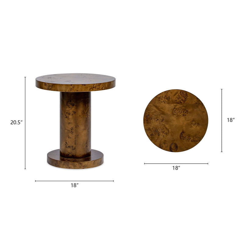 Bolin - Round Pillar Burl Accent Side Table - Walnut Brown - R&R Furniture Gallery (Fountain Valley, CA)