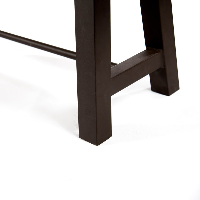Black teak outdoor dining bench from Noble House, backless patio bench suitable for outdoor seating and garden decor.