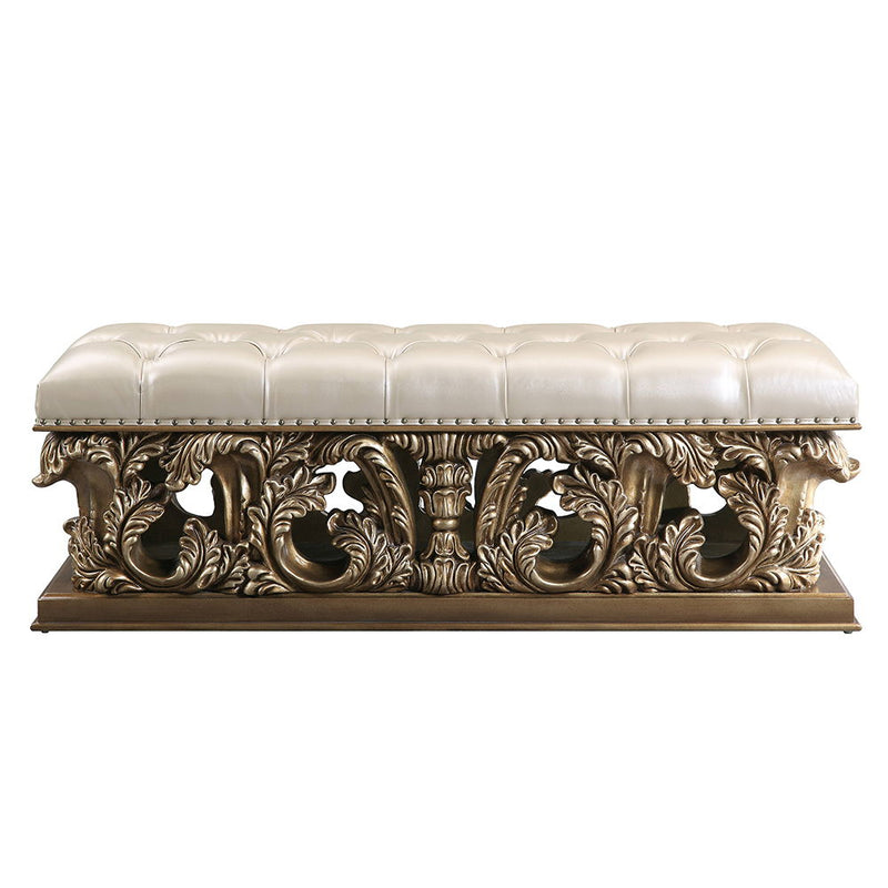 Constantine - Bench - Light Gold Synthetic Leather , Brown & Gold - R&R Furniture Gallery (Fountain Valley, CA)