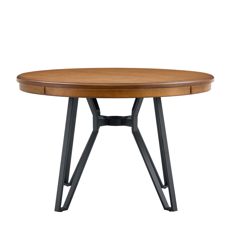 Mid Century Modern Round Dining Table With Metal Legs And Open Shelf - R&R Furniture Gallery (Fountain Valley, CA)