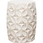 Fig Solid Mango Wood Accent Table in Distressed White Finish w/ Leaf Motif