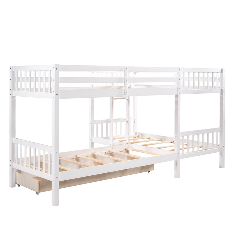 DreamHaus L-shaped bunk bed with built-in drawers, featuring a sturdy wooden frame and space-saving design for kids' bedrooms.