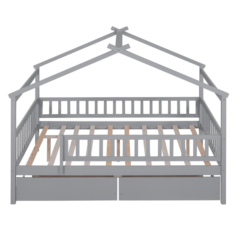 DreamHaus house bed with storage drawers, featuring a cozy design and two built-in drawers for extra bedroom storage.
