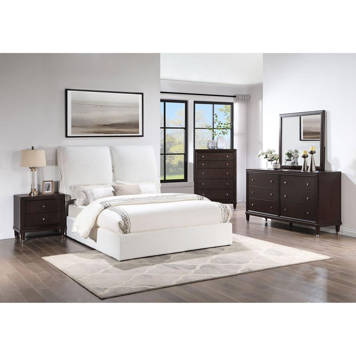 Corwyn - Queen Upholstered Panel Bed With Headboard Pillows - White