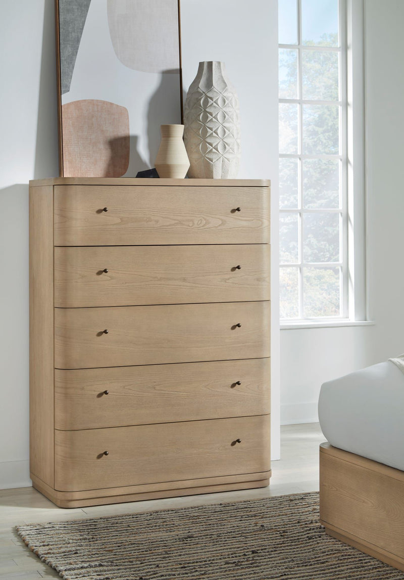 Penny Five Drawer White Ash Chest in Buff Cream