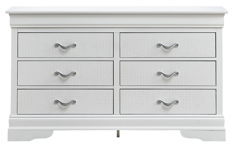 Glory Furniture Lorana dresser with sleek design and multiple drawers for stylish storage in a modern bedroom.