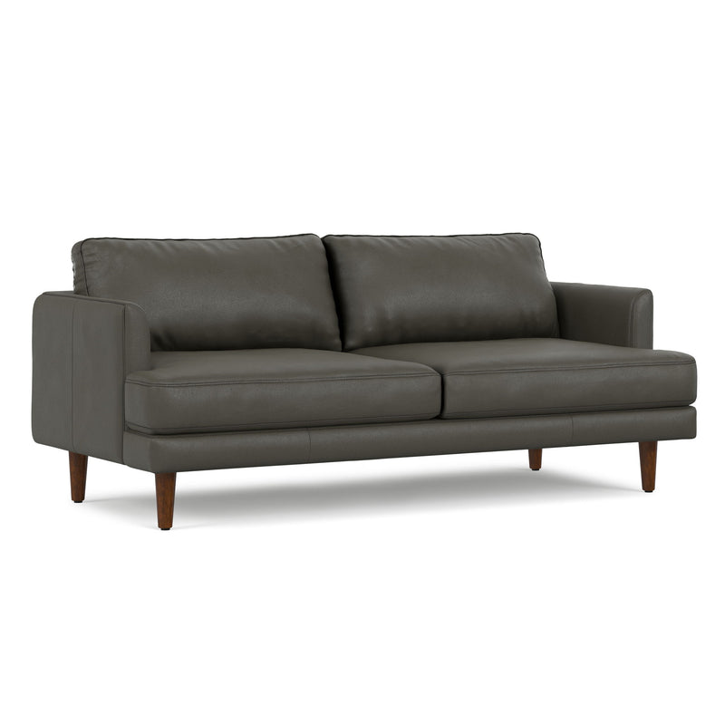 Livingston upholstered stationary sofa by Simpli-Home with plush fabric and cushioned back in a modern living room setting.