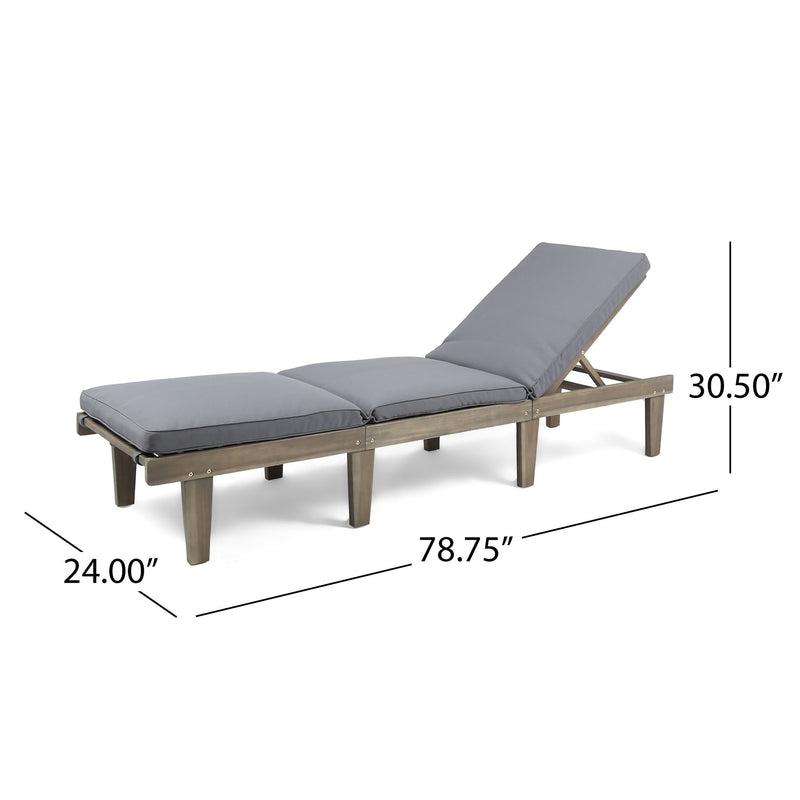 Noble House Ariana wood chaise lounge with cushion, stylish outdoor or indoor seating with a sleek design and comfortable padding.