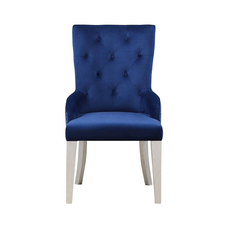 Varian - Side Chair - Blue Fabric & Antique Platinum - R&R Furniture Gallery (Fountain Valley, CA)